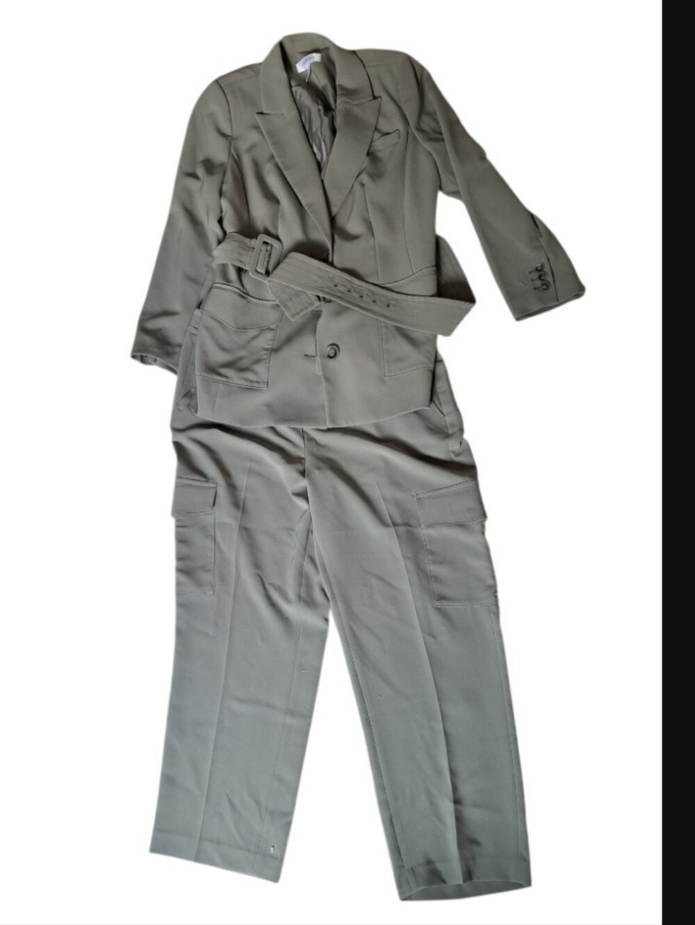 Addition Elle Sage Green Women's Belted Blazer and Cargo Trousers Set